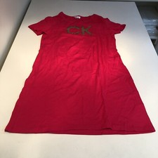 Calvin Klein Women’s Gold Rhinestone Logo T-Shirt Dress Red L