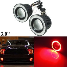 2x Hid White Car Truck 3.0 Led Fog Lights Lamp W Red Cob Halo Angel Eye Rings