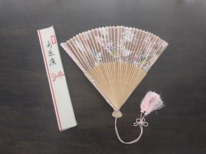 Vintage Japanese Sensu Hand Fan Kimono Floral Pattern w Tassel Tea Ceremony 