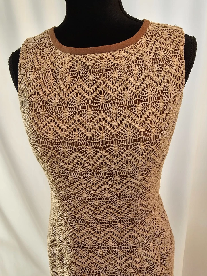 Vestido mujer Anne Klein beige marrón encaje forrado talla 8 D207 Foto 4 de 4