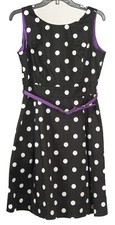 White House Black Market 10 Black White Polka Dot A Line Belted Pockets Stretch 