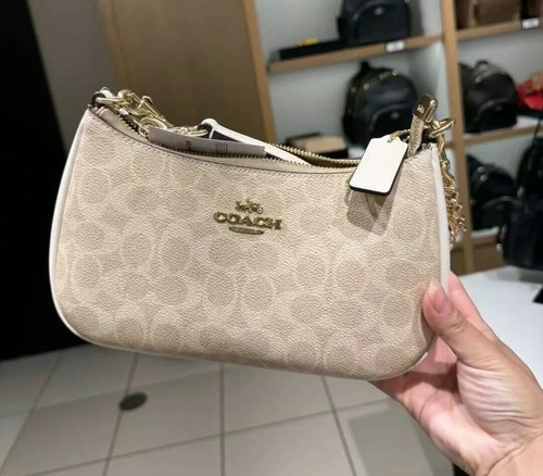 NWT Coach Teri Shoulder Bag In Signature Canvas CV933 Gold/Sand/Chalk