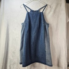 Forever 21 Blue Denim Dress Two Tone Overall Jumper Back Zip Size L