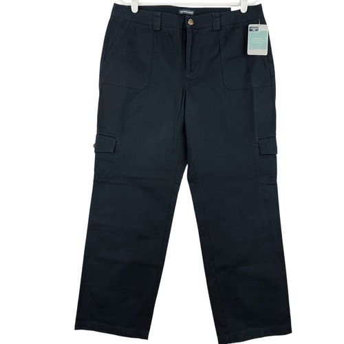 Dockers Womens Black Khaki Cargo Pants Size 14M Straight Leg Mid Rise Cotton NWT