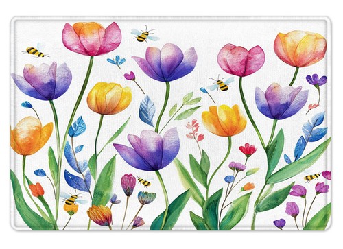 Juego de cortinas de ducha florales de tulipán púrpura hojas verdes planta abeja para decoración de baño - Imagen 16 de 23
