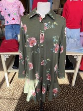 Uncle Frank Women's Floral Knit Shirt Dress Green