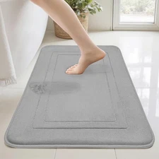 Memory Foam Bath Mat 24x16 Grey Soft Non-Slip Absorbent Quick Dry Bathroom Rug