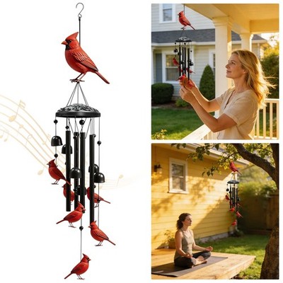 33'' Cardinal Wind Chimes Outdoor Metal Garden Home Decor Memorial Birthday Gift