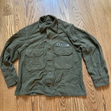 Vintage 1950s Korean War US Army OG 108 Olive Green Wool Shirt Mens Small/Medium