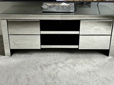 Silver Mirrored Glass TV Stand, 4 Drawers, 2 Shelves, Freestanding Storage