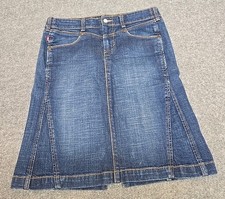 Levi's Denim Jean Skirt Womens Size 8 Red Tab Back Slit Dark Wash