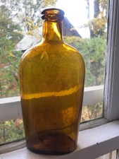 LYNDEBOROUGH  GLASS CO (LG Co) -NEW HAMPSHIRE - YELLOW- AMBER PINT FLASK c. 1870