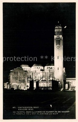 Anvers Antwerp Temple de l'Art Flamand la nuit Carte Postale Officielle Exposi