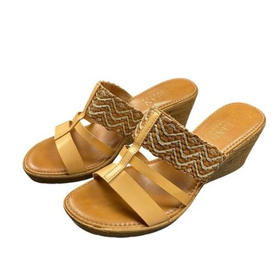 Italian Shoemakers Malou Wedge Sandals Tan Woven Cork Heel Slides Women 9.5M
