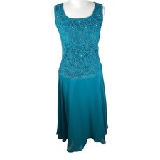 JJs House Peacock Teal Lace Sequin Dress and Jacket Set 14 Wedding Formal 164088