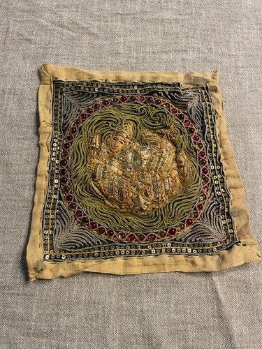 Kalaga Burmese Bead Embroidered Tapestry Handmade Thailand Vintage 11" Collect