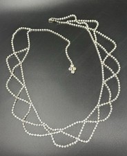 Vintage Rhinestone Chain Belt Silver Tone Scalloped Swag Dangle Hollywood Glam