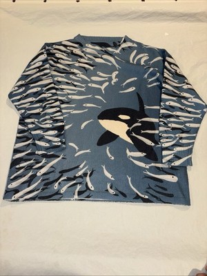 Killer Whale Crew Neck Ladies 2XL Men s L Front/Back AOP Sweater 100% Polyester