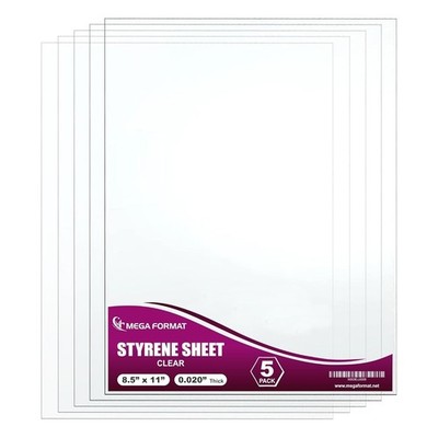 Clear Polystyrene Flexible Plastic Board Sheet 8.5'' x 11'' .020 Thick , Ideal ...