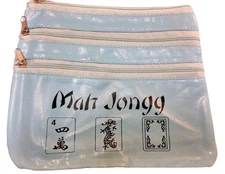 Mahjong Bag 3 Zipper Soft Pouch BLUE For Mah Jongg Yearly Rules Card Money Purse
