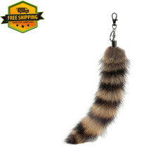 Fluffy Therian Raccoon Tail Keychain - Soft Raccoon Fur, Durable, Perfect for Co
