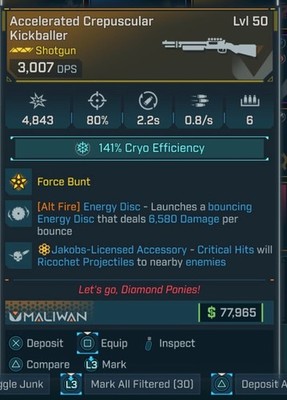  Borderlands 4 [PS5/XBOX/PC] MaliwanJakobs Crepusular Kickballer shotGun LVL 50