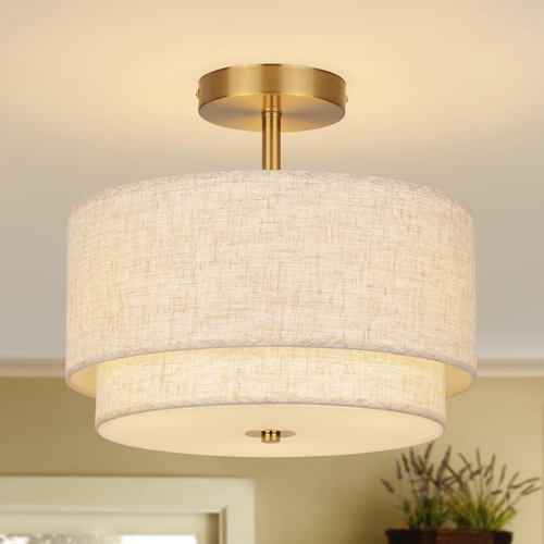 Semi Flush Mount Ceiling Light Fixture,12.6'' Gold Light Fixtures Ceiling Mount, - Picture 12 of 12