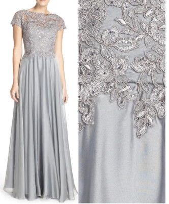 LA FAMME Lace & satin A-Line Gown size 4 color platinum new with tags