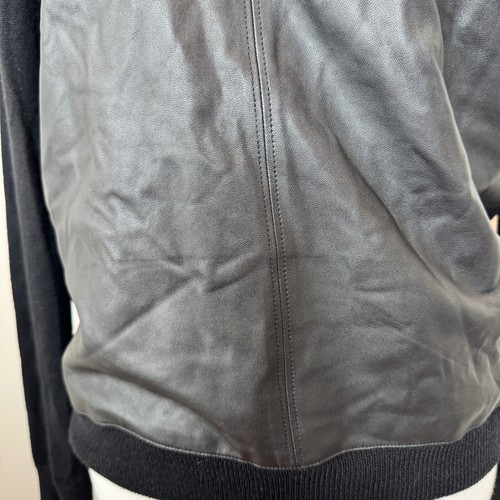 THEORY Yulia L Cashwool Sweater MED Lambskin Leather & Wool Black Minimalist - Picture 3 of 9