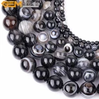 Natural Dzi Antiqued Tibet Black Onyx Agate Gemstone Beads Jewelry Making 15"
