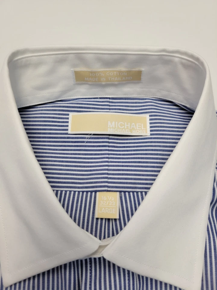 NUEVA Camisa de Vestir Michael Kors Rayas Para Hombre GRANDE 16.5 32/33 Azul COLLAR CONTRASTADO Foto 4 de 4