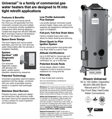 New G65-360A-1 Rheem 360K BTU 65 Gallon Natural Gas Commercial Water Heater  ASME | eBay