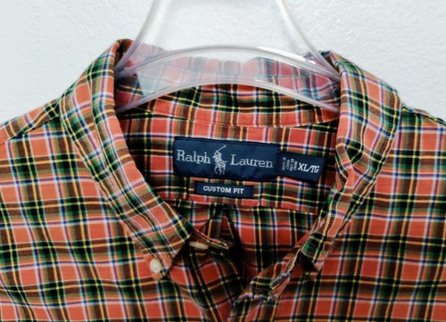 RALPH LAUREN CUSTOM FIT ORANGE PLAID (GREEN BLUE BLACK) FLANNEL L/S SHIRT XL/TG - Picture 4 of 4