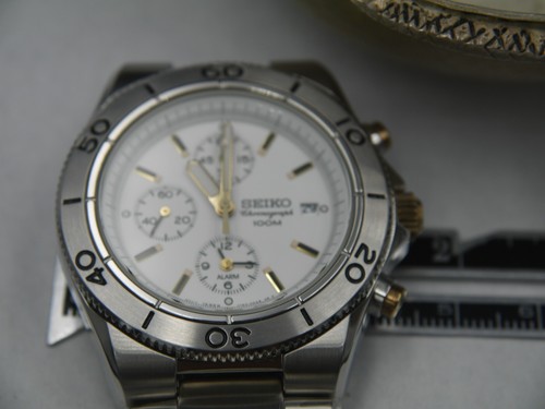 SSEIKO Chronograph 100m Dive Watch - Alarm Chrono 7T62-0EX0 Mint Condition - Picture 5 of 12