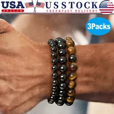 8mm 3Pcs/Set Natural Stone Bracelet Obsidian Tiger Eye Bracelets For Women Men
