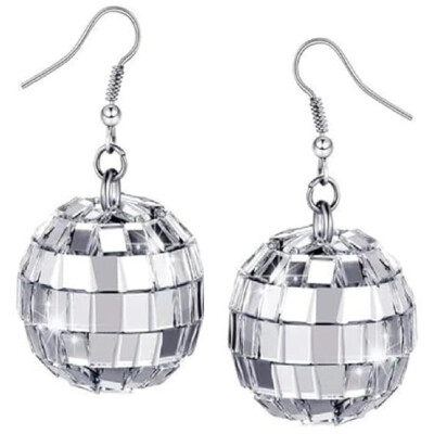 DISCO BALL EARRINGS-MIRROR-Glass Dance Club Rave Party DJ Funky Jewelry-1-inch