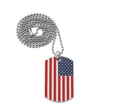American Flag Necklace Army Dog Tag Pendant 
