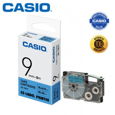 Genuine Casio XR-9BU1 9mm Black On Blue EZ-Label Printer Tape Cartridge