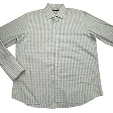 Canali Dress Shirt Mens 17.5 Gray Gingham Long Sleeve Regular Fit Button Down