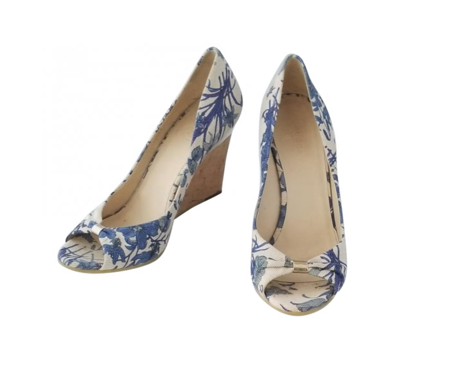 ぷっちょページ Gucci Blue Floral Toile Print Peep Toe Wedges Size US 8.5 | eBay