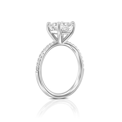 Bague De Fiançailles Diamant Simili 3.10 Ct Taille Coussin - Or Blanc 14k, Réglable Tailles 4 à 12