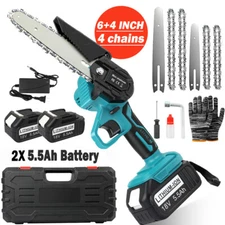 4+6 in Handheld Electric Chainsaw Cordless Wood Cutter +2 Battery 18V For Makita
