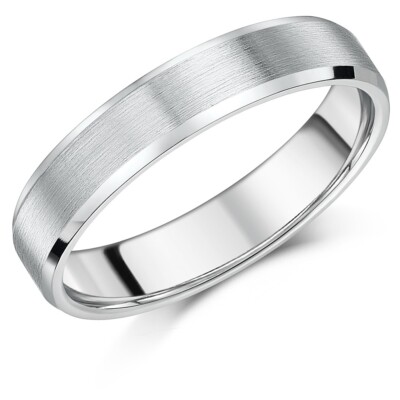 Flacher Ehering 9 kt Weißgold matt & poliert abgeschrägter Rand hofförmig 5 mm