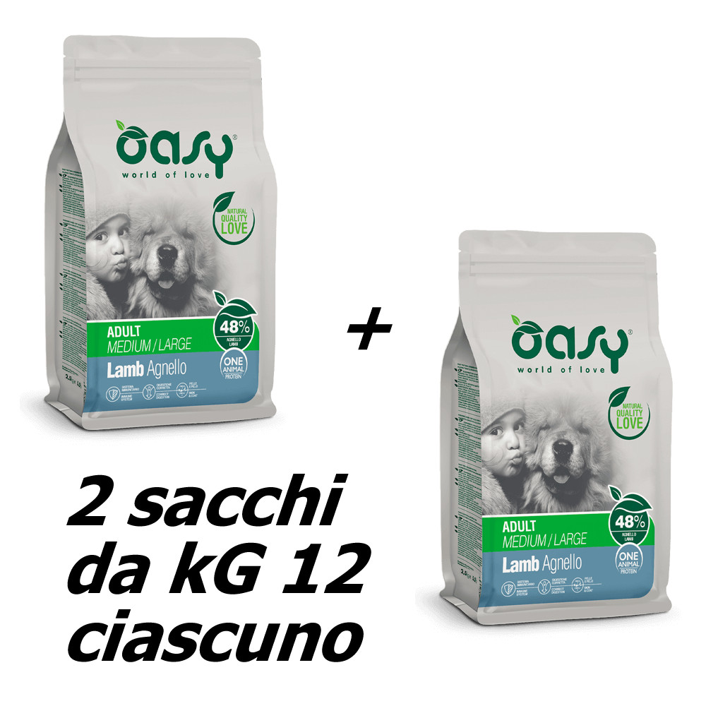 Risparmia su Oasy Agnello 24kg - 2 Sacchi da 12kg Prezzo Outlet