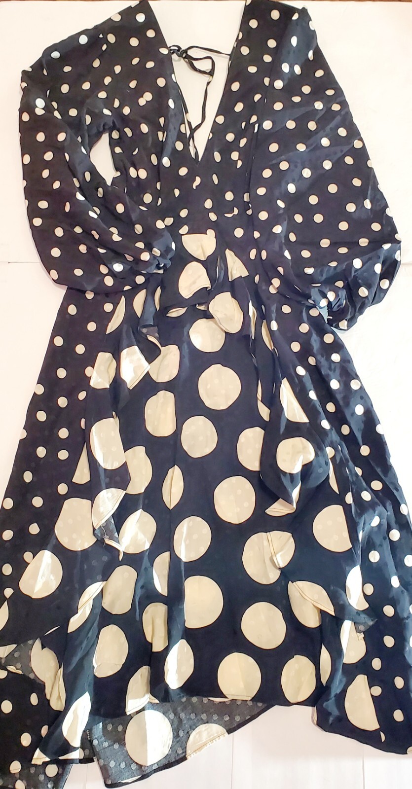 Topshop mixed spot long sleeve ruffle midi dress | eBay