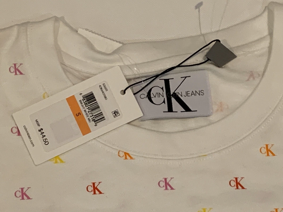 Calvin Klein Tshirt Bright White with Logo Print Mens Small New with Tags  Rare | eBay