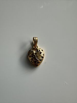 Ming's Hawaii Vintage 14k Heart Bird Flower Pendant.