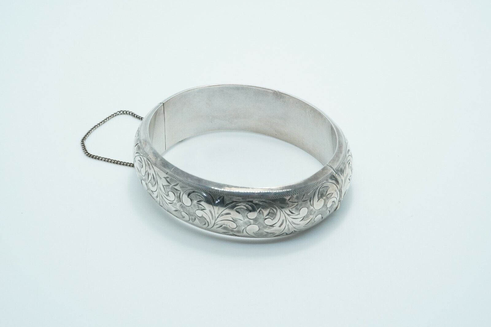 Vintage 950 Sterling Silver Wide Engraved Bangle … - image 1