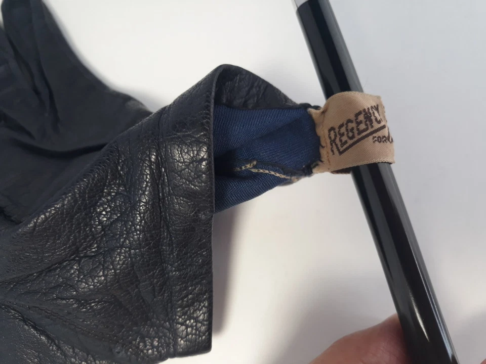 Guantes Franceses Niño Cuero Regencia Para Mujer Azul Oscuro Forrados Seda Hechos en Francia De Colección Foto 3 de 4