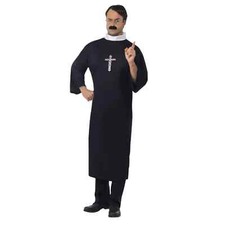 Men's Black Collar Priest Vicar Father  Stag Funny Birthday Robe Costume xl
